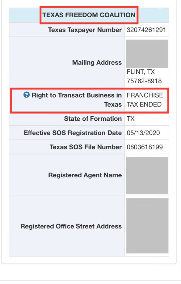 LauraLoomer's tweet photo. I need to alert my supporters to a deceptive individual online who is masquerading as a conservative to get people to donate to their group that doesn’t even exist.

There is a woman who calls herself “Sarah is Censored”  @SarahisCensored who is constantly asking people to support her organization “Texas Freedom Coalition” that isn’t even a legitimate organization.

I want to show you how when you donate to her, your money is going toward anti-Trump activities. 

She is an anti-Trump Leftist, she has a mugshot due to alleged charges of child endangerment which I will also post, and she has a history of attacking President Trump. 

You can see below. Her social media posts show she has called President Trump a POS. 

According to the Texas Secretary  of State’s database, it says the Franchise Tax is Ended in Texas for the Texas Freedom Coalition @CoalitionTexas, which means the organization has ceased to exist in its state or ceased doing business in Texas. 

If you look at her donation page where she claims to be accepting donations for this group that isn’t even eligible to be doing business in the state of Texas, and appears to not even exist anymore according to this Texas business database, it takes you to a PERSONAL Venmo page in Sarah’s name. 

Your donations aren’t going to an organization. It’s going straight into her pocket. See below. 

Sarah is operating in bad faith under an organization that is attacking President Trump and his biggest supporters. 

I also find it strange how a lot of her posts focus on deceiving people into thinking she cares about children when records show she has previously been arrested and charged with child endangerment.

Sarah is a terrible mother and a terrible person who is trying to deceive all of you into thinking she is doing conservative journalism when she is just taking direct donations to a personal Venmo while she attacks President Trump. 

She should get off X and learn how to be a better mother. 

There are MANY bad faith actors who are trying to grift off of MAGA but when you lift the hood, you see there’s a lot of dark skeletons in many of these people’s
Backgrounds, like child endangerment and expired business filings. 

Don’t get grifter by this grifter. 

Her poor children… sucks to have a scumbag as a mother.
