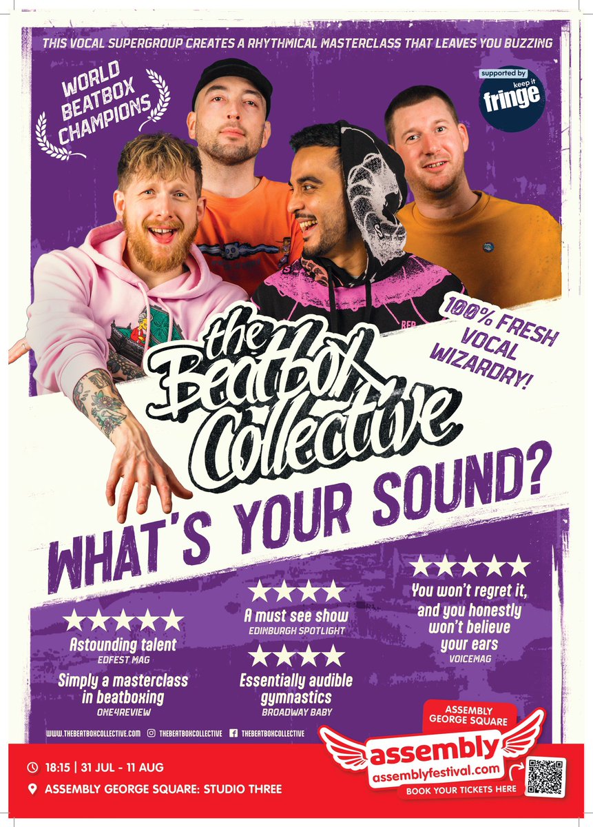 TheBeatboxCollective (@therealtbc) on Twitter photo The Beatbox Collective presents What’s Your Sound? At <a href="/AssemblyFest/">Assembly Festival</a> George Square Studio 3, until 11 Aug. An 100% all vocal beatbox experience. “You won’t regret it, and you honestly won’t believe your ears” ⭐️⭐️⭐️⭐️⭐️ #TweetTheMedia The Beatbox Collective presents What’s Your Sound? At <a href="/AssemblyFest/">Assembly Festival</a> George Square Studio 3, until 11 Aug. An 100% all vocal beatbox experience. “You won’t regret it, and you honestly won’t believe your ears” ⭐️⭐️⭐️⭐️⭐️ #TweetTheMedia