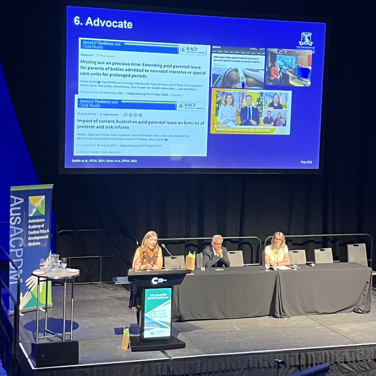 Advocacy is inherent to clinical research &amp; practice.

Prof <a href="/AliciaSpittle/">Alicia Spittle</a> lobbied the Australian govt for more paid parental leave for parents of preterm infants receiving prolonged hospital care. abc.net.au/news/2023-11-2…

<a href="/AusACPDM/">AusACPDM</a> conference 2024