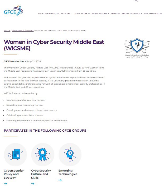 WiCSME's tweet image. 🌐🤝🏻🛡️ Women in Cyber Security Middle East (#WiCSME) &amp;amp; Global Forum on Cyber Expertise (@theGFCE)  Partnership 🛡️🤝🏻🌐