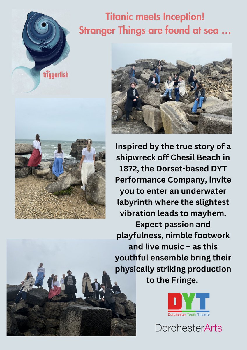#TweetTheMedia

Come see brilliant DYT Performance Company travelling all the way from Dorset for their first time at the Fringe 😃
Performing Triggerfish-a tale inspired by an 1872 shipwreck off Chesil Beach,nothing is what it seems!
5th-9th August 3.35pm <a href="/theSpaceUK/">theSpaceUK</a> Niddry St.