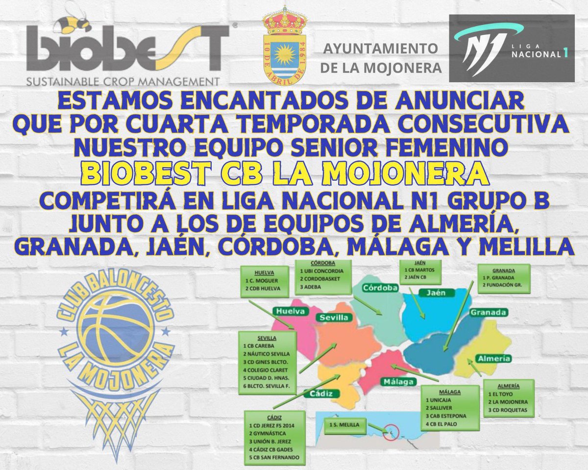 Nuestro equipo senior femenino @Biobest_Group volverá a competir con los mejores equipos de Andalucía en Liga Nacional LN1. Seguiremos disfrutando en nuestro pabellón del mejor basket andaluz y paseando el nombre de nuestro pueblo <a href="/aytolamojonera/">Ayuntamiento de La Mojonera</a> por toda Andalucía y Melilla 👏