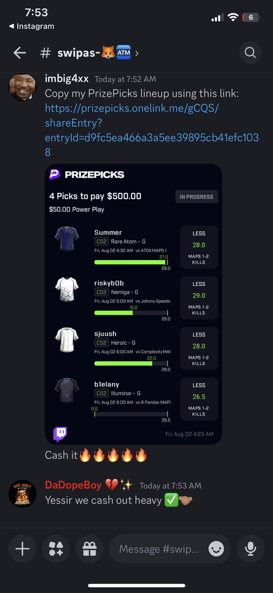 Early Morning Wake N Cash From Me &amp; My Team But It’s Easy Work We Finna Up The Score This Week 💰💥. If You Want To Join My Discord Just Say Add Me It’s Totally Free To Join I Will Dm You The Link. 

#GamblingX #SportsBettingX #CS2 #PrizePicks #eSports