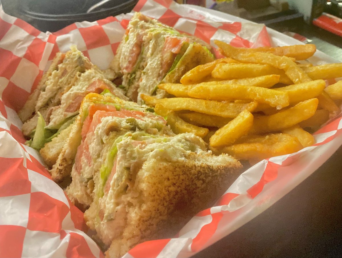 10.00 breakfast lol can’t beat it . Triple decker chicken salad club sandwich n fries