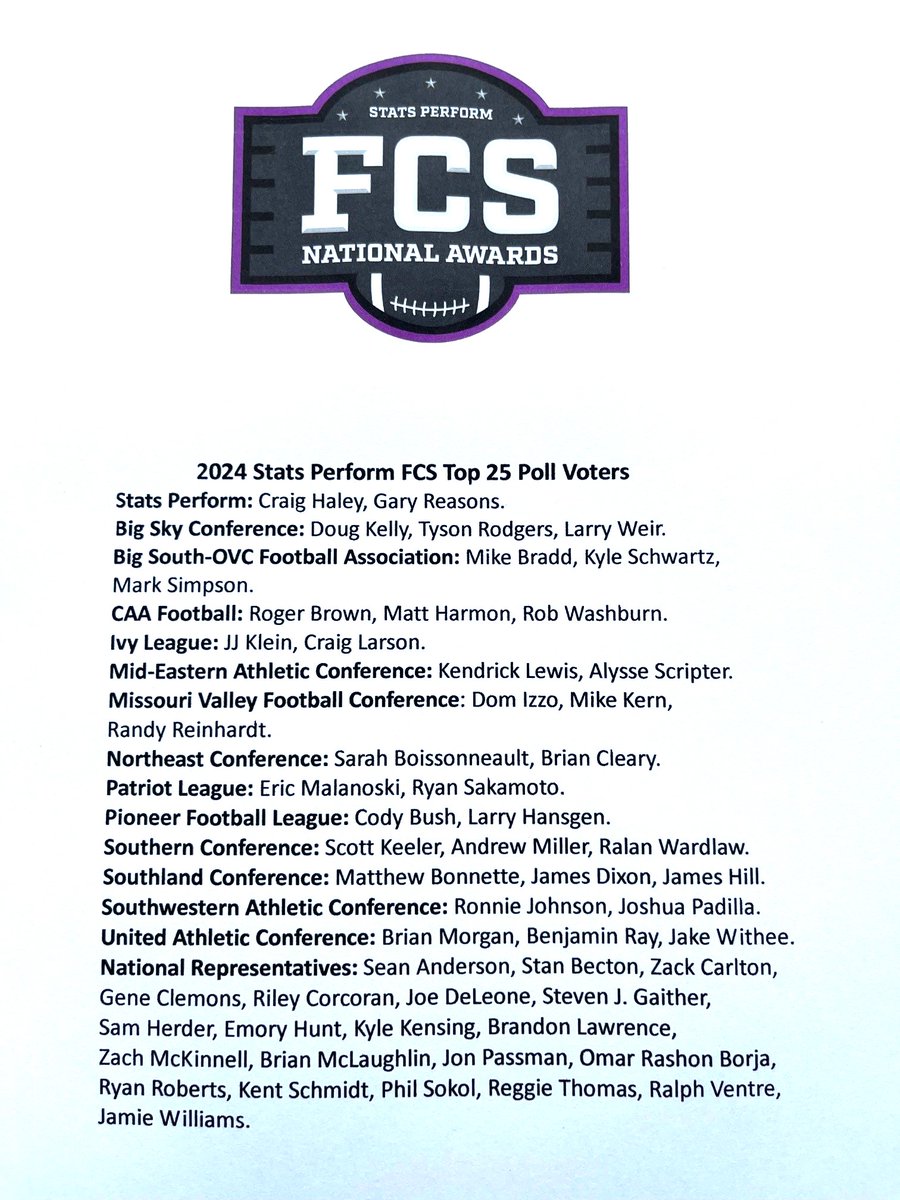 The #StatsPerformFCSTop25 will be announced on Monday.

We're thrilled to have these talented people comprise the 2024 voting panel.