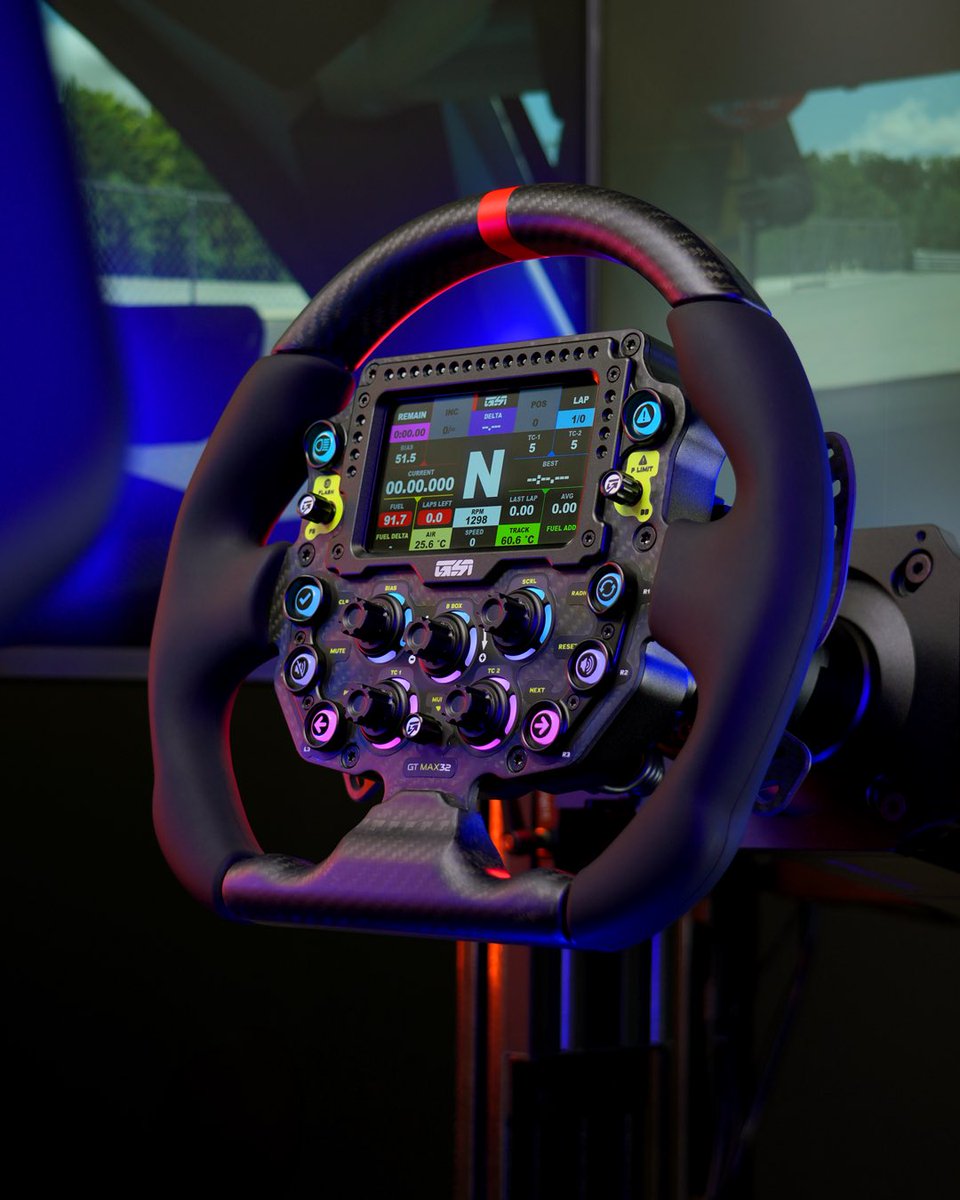 gomezsimracing's tweet photo. Curious about what sets the GSI GT-Max 32 apart? Its unique all-carbon D-shaped construction makes it incredibly light and precise, while the 6061 aluminum body ensures rock-solid rigidity. Top it off with ultra-comfy silicone grips, and you’ve got a one-of-a-kind GT sim racing wheel like no other!