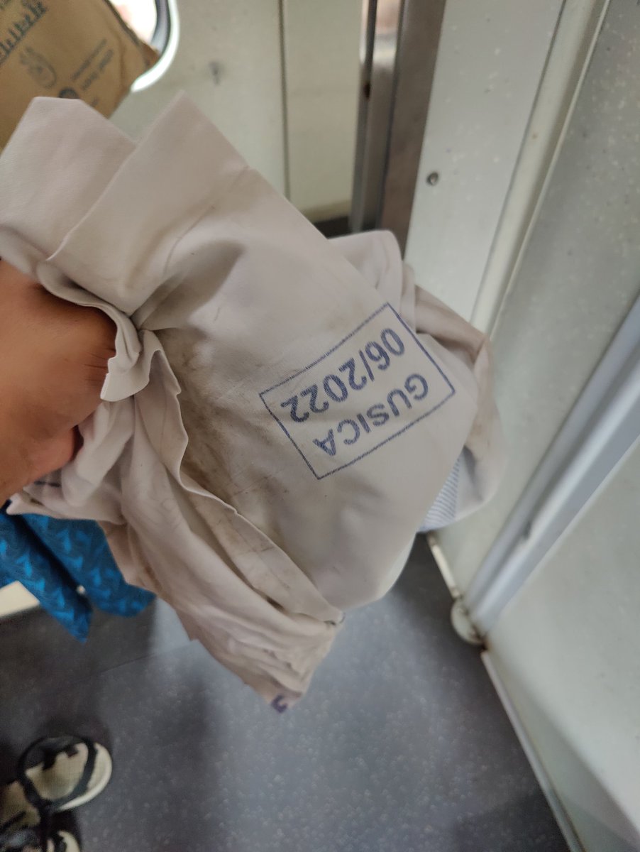 seemantrao's tweet photo. @IRCTCofficial @RailMinIndia @Central_Railway I am traveling from Pune to Nagpur in AC first class and I got dirty bed sheets. Attaching the photo. We booked first class tickets for hygiene and safety. This is not at all accepted. https://t.co/Wk0TDrqkpE