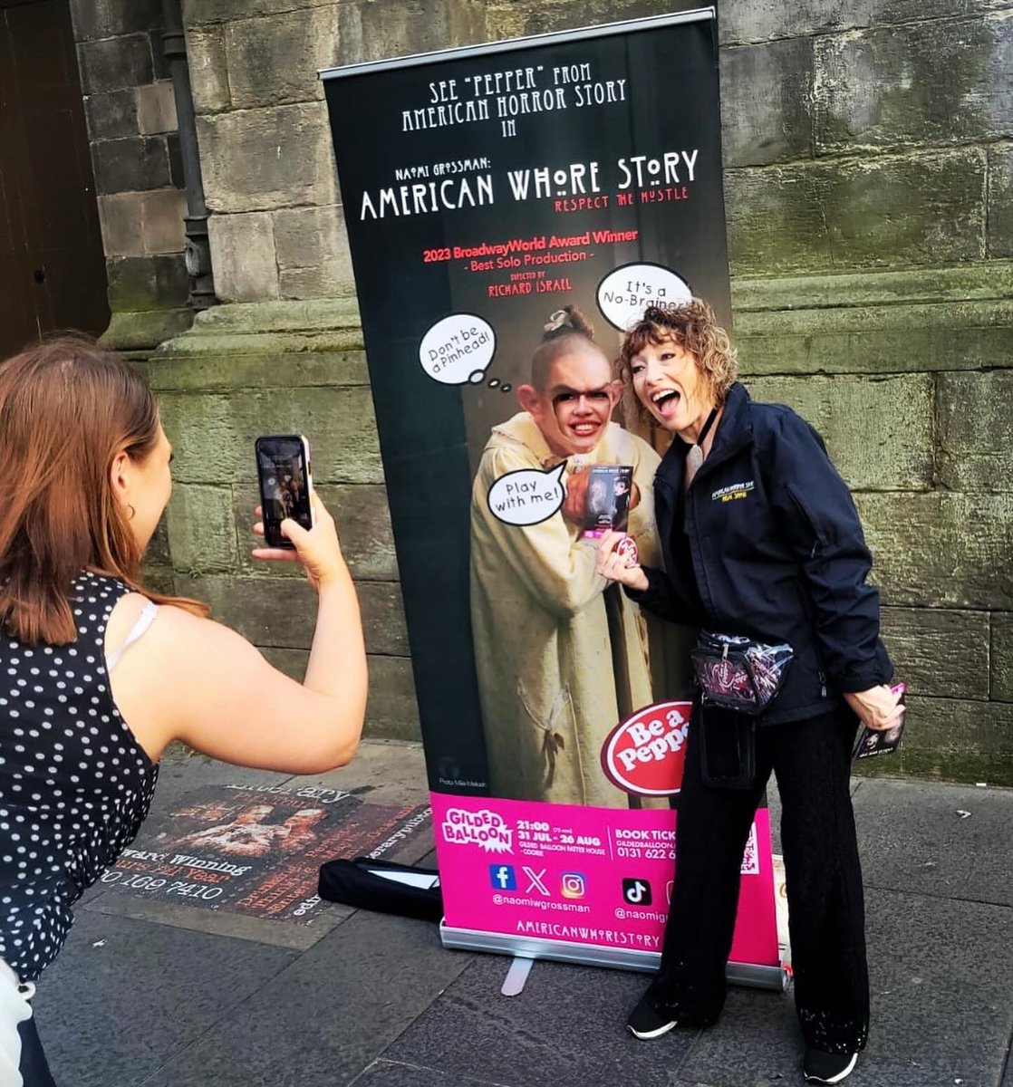 naomiwgrossman's tweet photo. Wouldnโt you like to be a #Pepper too?! Now you can, on #edinburghโs #royalmile! ๐ถ๐ป #edinburghfringe #gildedballoon #beapepper #americanwhorestory #ahsfans https://t.co/Gq4jYC6DsU