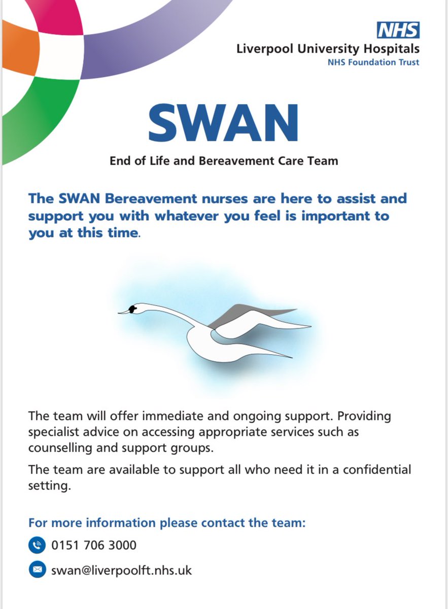 As the weekend approaches and we reflect on the events that have taken place 
 a reminder that <a href="/SwanTeamLUH/">Swan Team</a> are still here to support and guide anyone who may have been effected 
Please don’t hesitate to contact us 🦢❤️💙@LivHospitals 
<a href="/MerseyPolice/">Merseyside Police</a> 
<a href="/seftoncouncil/">Sefton Council</a>