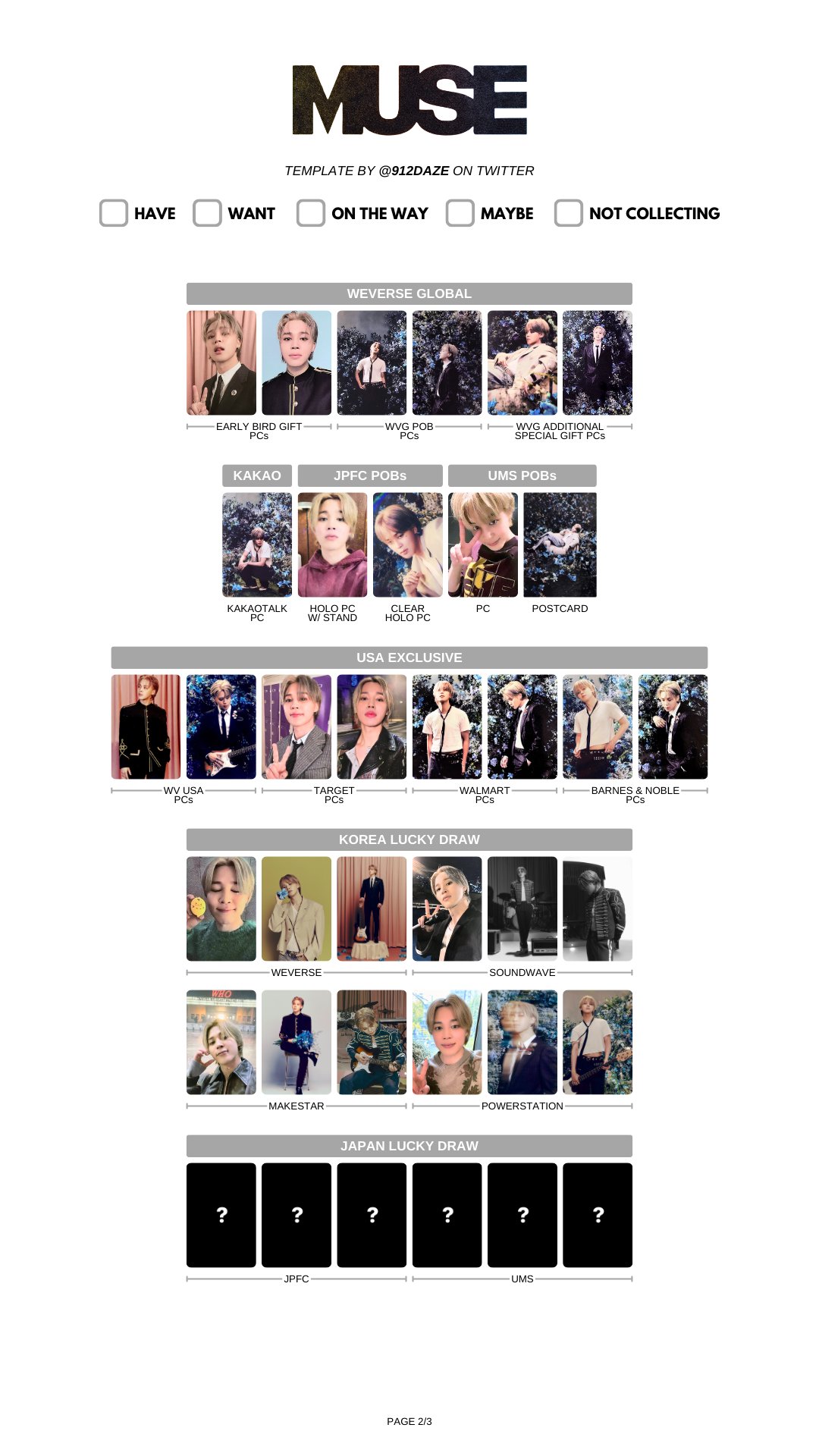 BTS JIMIN MUSE JAPAN FC JPFC LUCKY DRAW Official Photocard