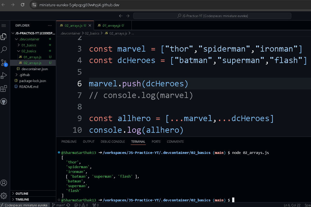 sharmasarthak13's tweet image. Hey Everyone👋
Day-6 of learning #javascript  :-   
Today I learned about:-      
• Learned about Array in JS 
#30daysofJavascript #letsconnect #coding #Buildinpublic #LearnInPublic #javascript