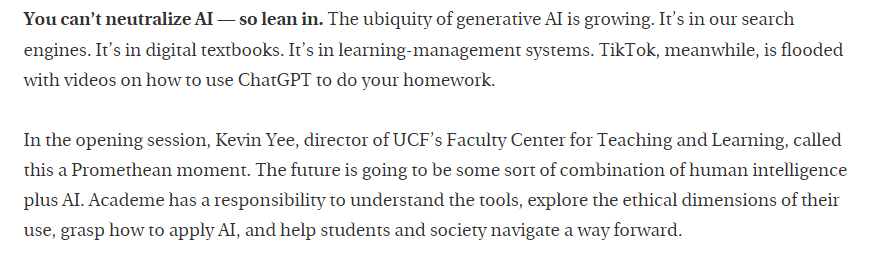 CriticalAI's tweet photo. I mean no disrespect to McMurrie at @chronicle who is reporting a conference she attended on #teachingAI
But the combination of the below 2 paras - commercial "AI" is becoming ubiquitous/ THEREFORE we're in a "Promethean moment" is...pure nonsense!
A short🧵 /1 https://t.co/aGW8eeU66z