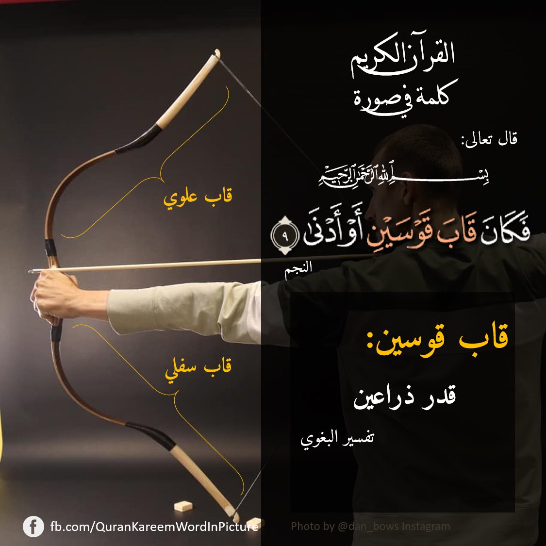 وقوله : ( فكان قاب قوسين أو أدنى ) أي : فاقترب جبريل إلى محمد لما هبط عليه إلى الأرض حتى كان بينه وبين محمد - صلى الله عليه وسلم - قاب قوسين أي : بقدرهما إذا مدا . قاله مجاهد ، وقتادة . وقد قيل : إن المراد بذلك بعد ما بين وتر القوس إلى كبدها .