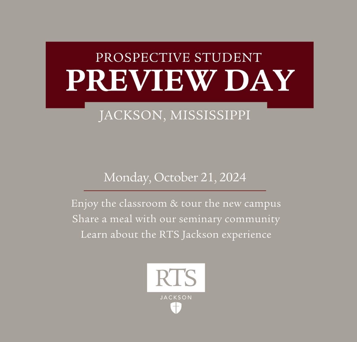 Join us! Whether you are just beginning to discern a call to ministry or feel assured that this is your path, we welcome you to experience how the faculty, staff, and fellow students of RTS Jackson form gospel ministers for God's kingdom.

Sign-up at: qrfy.io/r/7UD_PYiyTf
