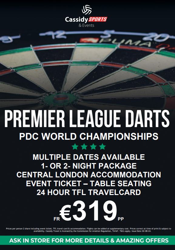 NOW LIVE! 🎯🎯

BOOK: cassidytravel.ie/sports-breaks/…

#WorldDartsChampionship #AllyPally
