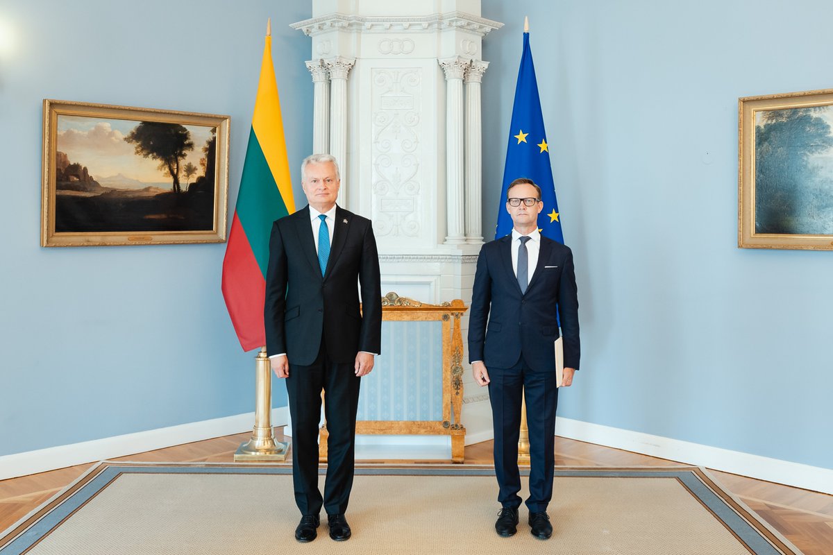 RKacinskas's tweet photo. Letters of credence from the President of Lithuania, granting authority to serve as #Lithuania's ambassador to #Czechia, effective August 20th. Ready to further deepen bilateral relations with an ally in #NATO &amp; fellow #EU member state at this critical time for Europe. https://t.co/w3oyvBtBD5
