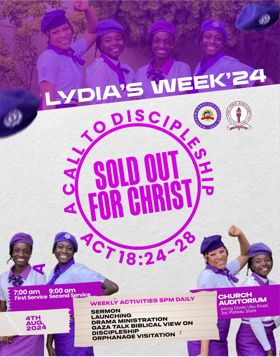 NBC_JOS's tweet photo. It's a SUPER AUXILLARY SUNDAY OF THE YEAR (LYDIA)
 A disciple is someone who believes in JESUS CHRIST as their Lord and Savior, intentionally learns from Him, and strives to live more like Him.
Join Us this SUNDAY  to celebrate Our PURPLE KNIGHT 
#BaptistFamily 
#SOLDOUTFORCHRIST https://t.co/3IRwekgWjb