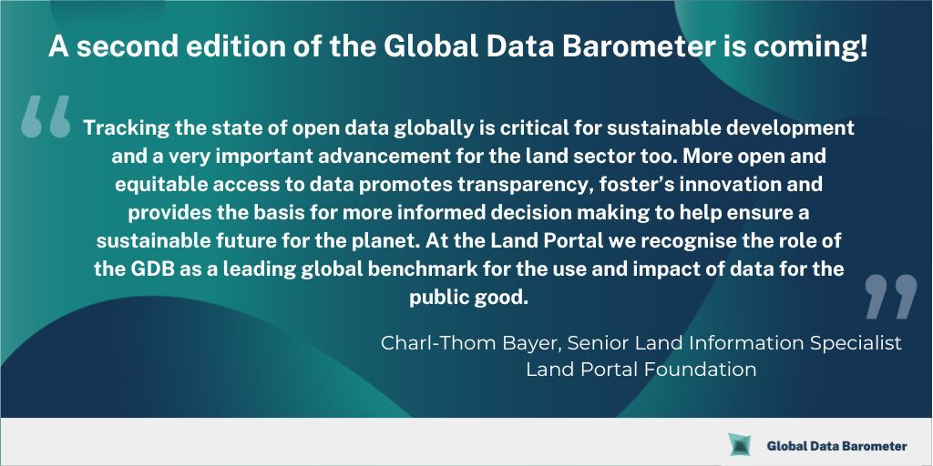 databarometer's tweet image. Our partners have been sharing their thoughts on the 2nd Edition of the Global Data Barometer!

Here&apos;s what @landportal&apos;s @charlthombayer had to say about the expanded land module. 
#SustainableDevelopment #GlobalDataBarometer