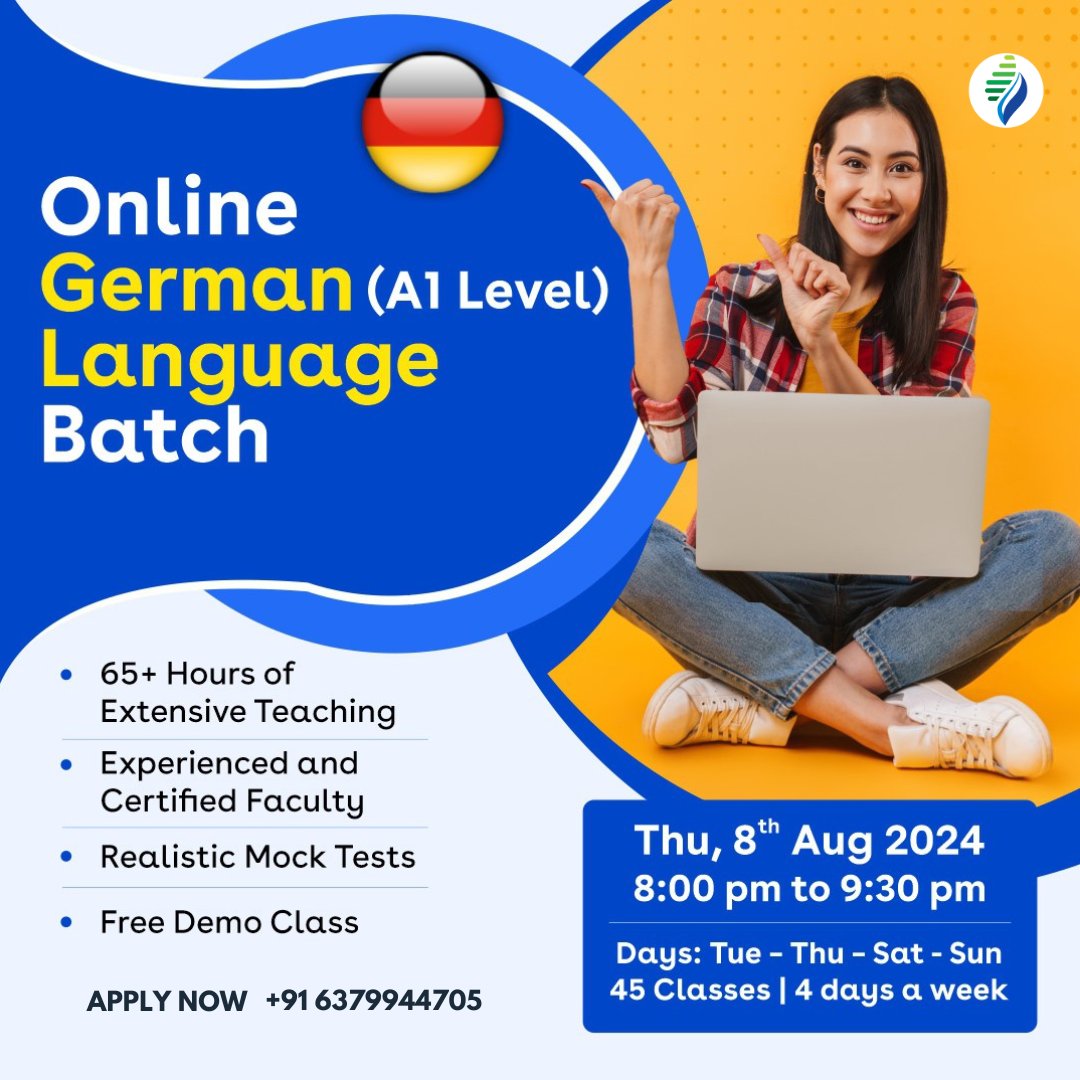 shankhaglobal's tweet image. #Online #German (#A1Level) #Language Batch

👉🏻 Thu, 08th Aug 2024 | 8:00 pm to 09:30 pm
👉🏻 Days: Tue - Thu - Sat - Sun
👉🏻 45 #Classes | 4 days a week

✨ 65+ Hours of #ExtensiveTeaching
✨ Experienced and #CertifiedFaculty
✨ Realistic #MockTests
✨ #Free #DemoClass