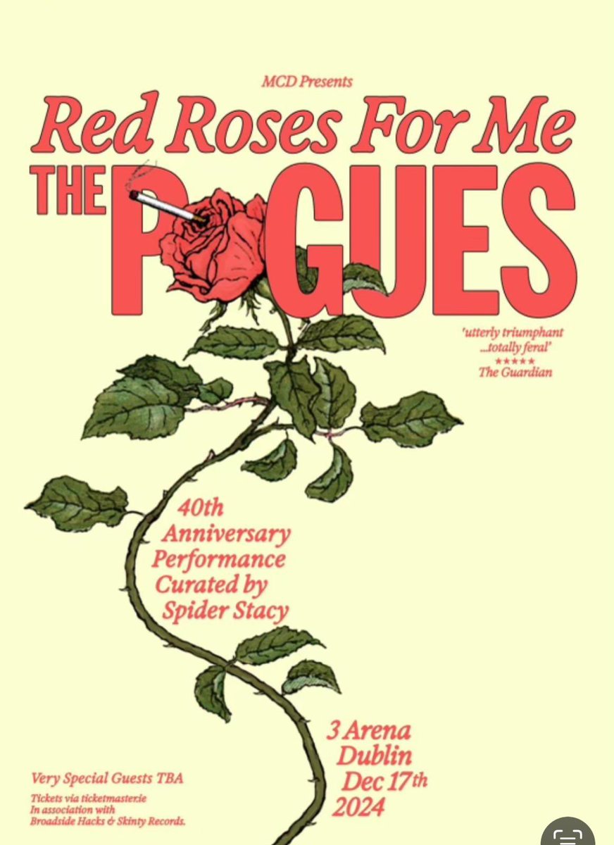 Spider Stacy (@spiderstacy) on Twitter photo The Captain at me roared - ‘Here’s the link for tickets to the Red Roses For Me 40th anniversary show!’ #redrosesfordublin <a href="/poguesofficial/">The Pogues</a>
ticketmaster.ie/the-pogues-40t… The Captain at me roared - ‘Here’s the link for tickets to the Red Roses For Me 40th anniversary show!’ #redrosesfordublin <a href="/poguesofficial/">The Pogues</a>
ticketmaster.ie/the-pogues-40t…