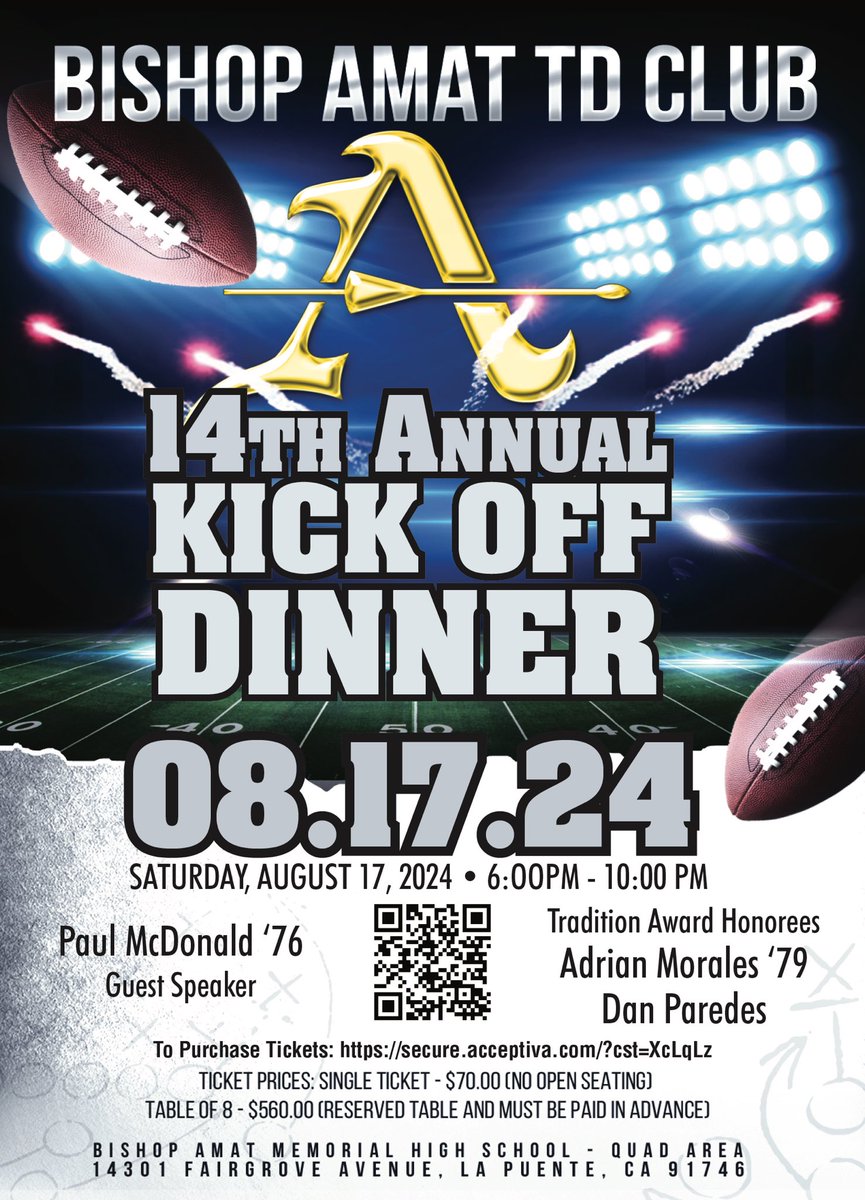 Don’t miss this event-It’s going to be a great night of celebrating our past and fusing it with our current 2024 team. Paul McDonald ‘76 will be our guest speaker and our Lancer Tradition Award honorees are Adrian Morales ‘79 and longtime equipment manager Dan Paredes. Link n bio