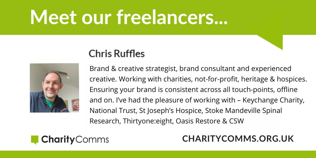 CharityComms's tweet image. It&apos;s time for #MeetAFreelancer - highlighting our fantastic group of freelance members who are here to support you! 

@chrisruffles can help with creatives and brand. bit.ly/3Vv6QQ1