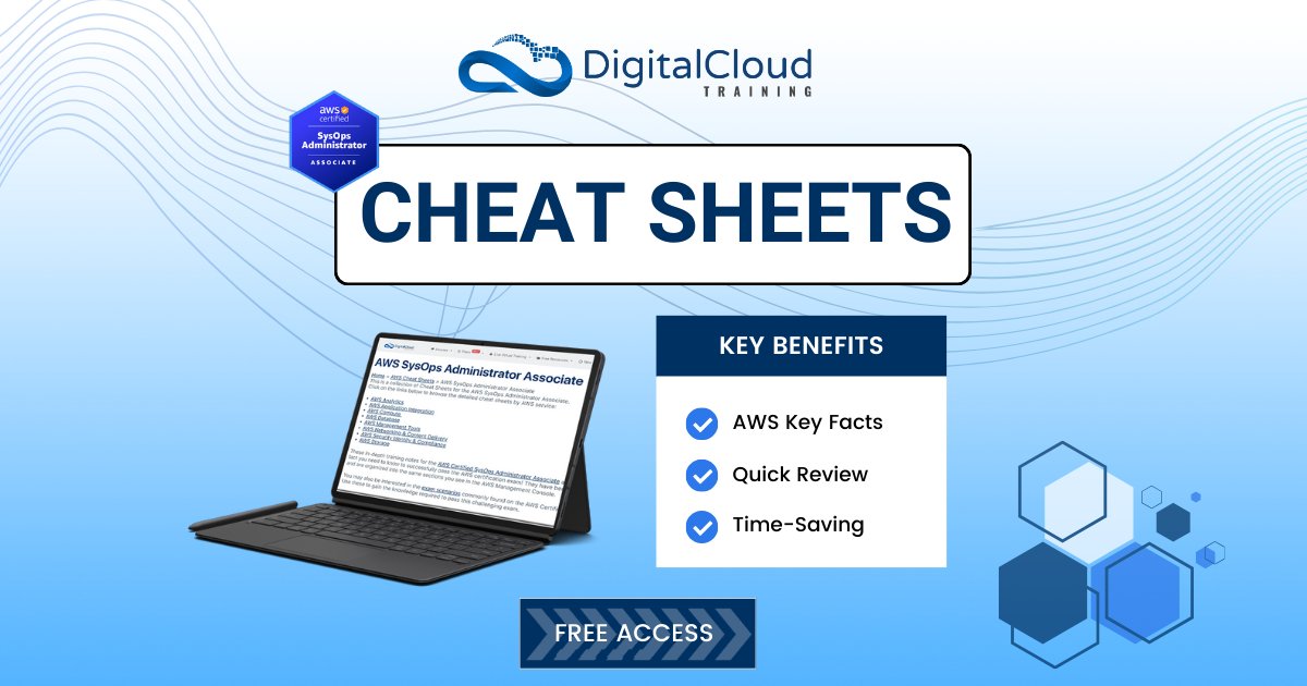 nealkdavis's tweet image. Explore our comprehensive cheat sheets for the AWS #SysOps Administrator Associate exam! 📚
Organized like the AWS Management Console, these cheat sheets cover everything you need for the exam.
Check out the cheat sheets here 👉 digitalcloud.training/category/aws-c…
#AWSStudyGuide