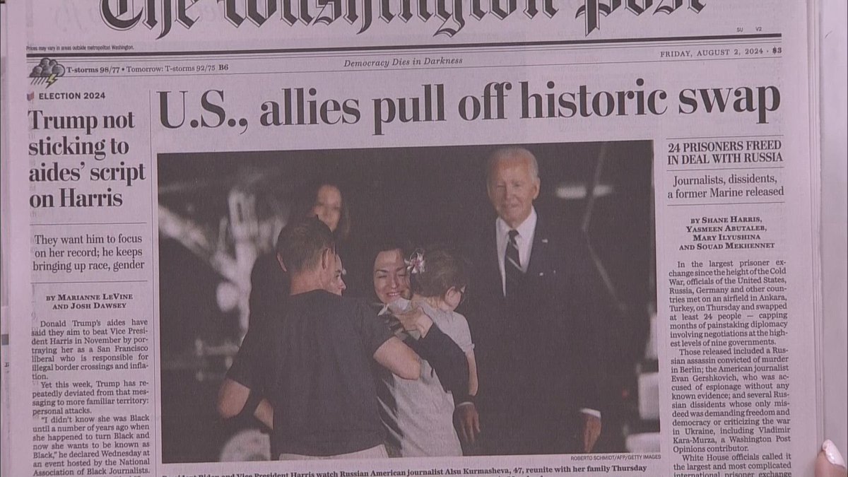 CSPANClassroom's tweet image. President @JoeBiden commented on the largest prisoner swap with Russia since the Cold War, which recently freed @WSJ reporter Evan Gershkovich, former U.S. Marine Paul Whelan, &amp;amp; Russian-American journalist Alsu Kurmasheva: c-span.org/classroom/docu….

#Russia #PrisonerSwap #SSChat