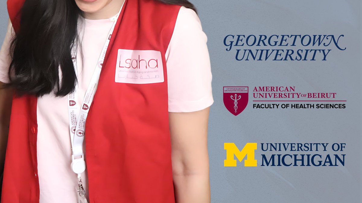 LSAHA_AUB's tweet image. Our goal is to find ways to prevent dementia among older adults in Lebanon and to make aging a better experience for them.
LSAHA is a collaboration of researchers at the American University of Beirut in Lebanon, Georgetown University, and the University of Michigan in the US.