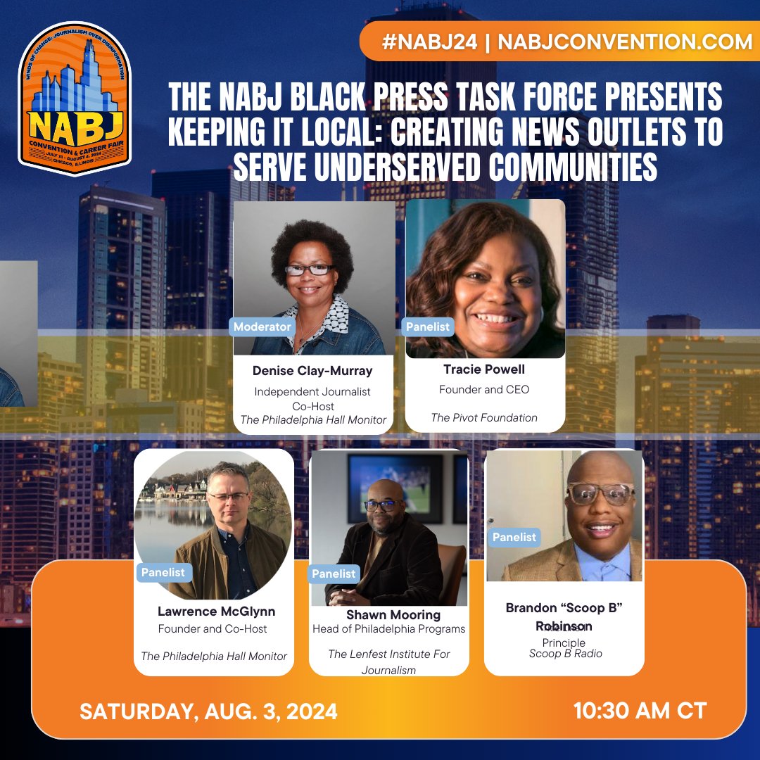 Just a reminder that if you’re at #NABJ24, and want to find out how you can by the journalistic change you want to see when it comes to underserved communities, join @lmcg19143, <a href="/shawn_mooring/">Shawn</a>, @scoopb, @TMPowell and me, tomorrow at 10:30am CDT in  Room C-5 (lower level).