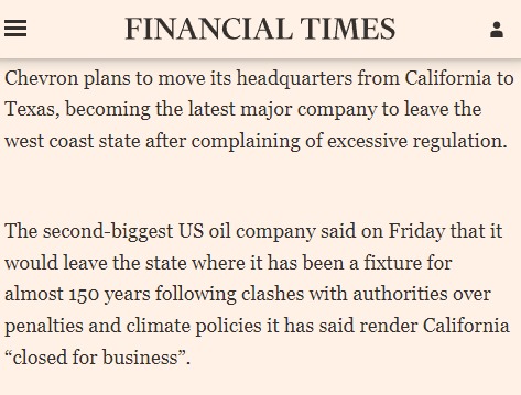 libsoftiktok's tweet photo. BREAKING: Chevron plans to move its headquarters from California to Texas due to "excessive regulation" and “clashes with authorities” that made California "closed for business." https://t.co/kvMeaauT3H