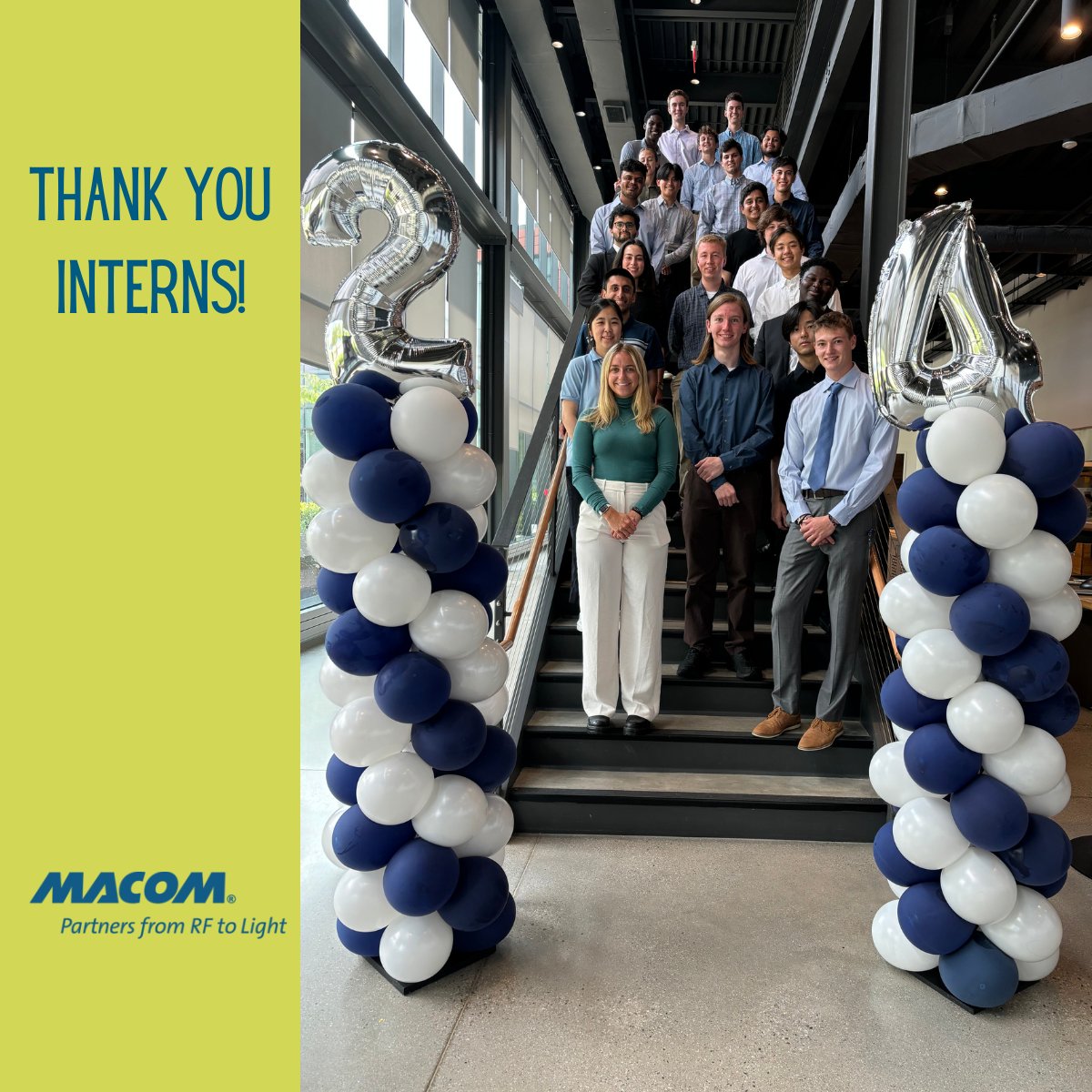 MACOMtweets's tweet image. Celebrating Our MACOM Summer Interns! We had an incredible event this week celebrating their hard work and dedication. Our interns have truly made a mark on MACOM. We are immensely proud of them and excited to see where their careers take them. #ThankYouInterns #FutureLeaders