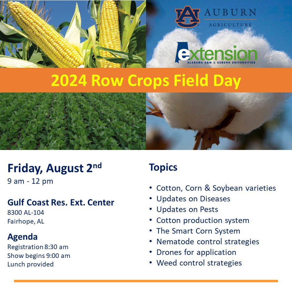 It’s today!!! Another opportunity to participate in our row crops field day in Fairhope, AL. <a href="/ACESedu/">Alabama Extension</a>