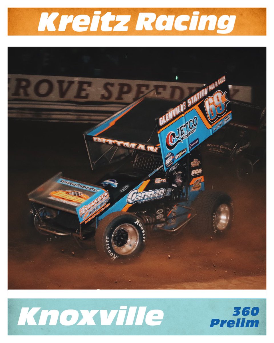 KreitzRacing69K's tweet photo. 𝙍𝙖𝙘𝙚𝘿𝙖𝙮 𝙞𝙣 𝙆𝙣𝙤𝙭𝙫𝙞𝙡𝙡𝙚

Kicking off our trip to @knoxvilleraces tonight with our 360 Prelim!  

Merchandise will be at the trailer through the Capitani and then with @annikakoser_art next week. https://t.co/MspDQMjJhm