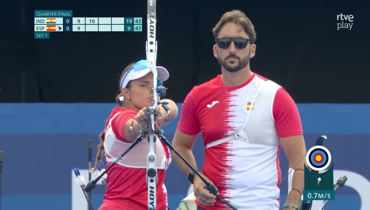 RFETA's tweet photo. #Paris2024

¡Pablo Acha y Elia Canales son SEXTOS por equipos mixtos en los JJOO de París!

1/4F
🇪🇦 3 (37, 38, 37, 36)
🇮🇳 5 (38, 38, 36, 37)

¡Qué cerca hemos estado de meternos en una semifinal olímpica, y qué ORGULLOSOS estamos de vosotros!

BRAVO #TeamRFETA

#ArcheryinParis https://t.co/qWEwo4x9ua