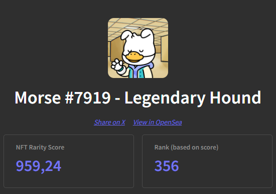 MurinXDA's tweet image. Hey Crypto space, I've made a Rarity Calculator for a great NFT project called $MORSE, a DN404 token taking part of the bigger #Mitosis project.

Check your $MORSE rarity here:
murinxda.budibase.app/app/morse-rari…

@Morse_404 @MitosisOrg