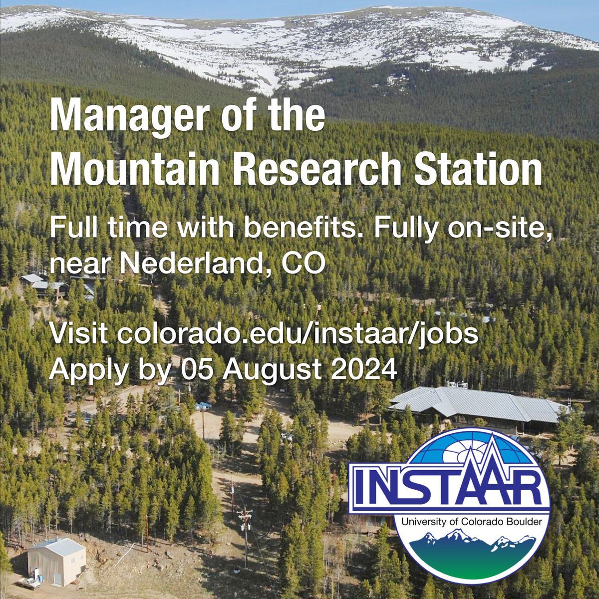 INSTAAR 🏳️🌈 (@instaar) on Twitter photo 🏔️ MANAGER NEEDED for the <a href="/CUBoulder/">CU Boulder 🦬</a> + INSTAAR Mountain Research Station near Nederland, CO
- Work full time on-site
- Oversee facility operations
- Supervise staff
- Coordinate educ & outreach activities
- Collaborate w Station Director
Apply by Aug 5th: buff.ly/4drUnUl 🏔️ MANAGER NEEDED for the <a href="/CUBoulder/">CU Boulder 🦬</a> + INSTAAR Mountain Research Station near Nederland, CO
- Work full time on-site
- Oversee facility operations
- Supervise staff
- Coordinate educ & outreach activities
- Collaborate w Station Director
Apply by Aug 5th: buff.ly/4drUnUl
