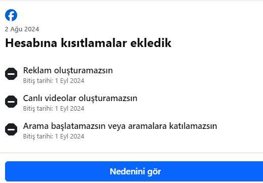 Facebook, Diyanet İleri Başkanlığı'nın canlı yayınladığı Şehit İsmail Haniye için İstanbul’da kılınan cenaze namazı videosunu kaldırdı ve Diyanet İleri Başkanlığı hesabına 1 ay yayın yasağı getirdi.