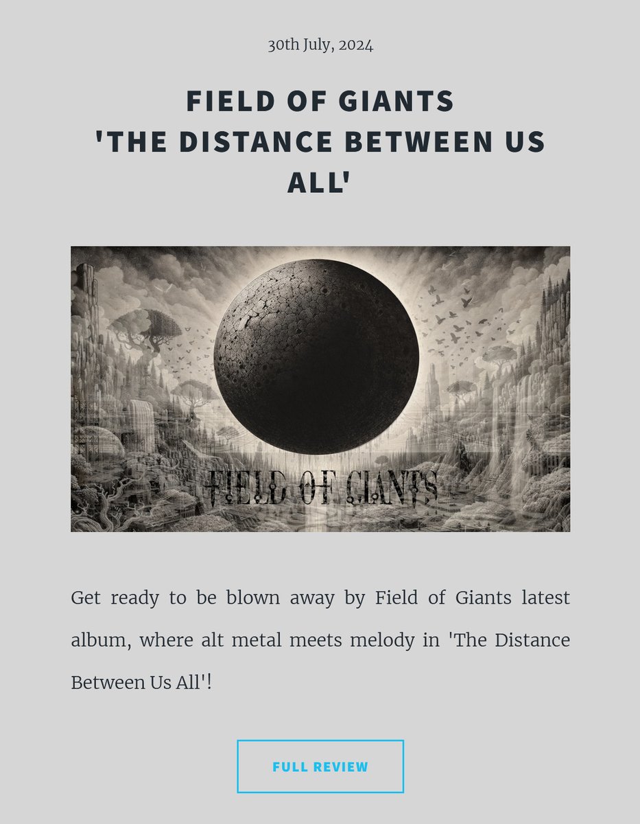 "Get ready to be blown away by Field of Giants' latest album, where alt metal meets melody in The Distance Between Us All" 📰

Huge thanks to Catacomb Chords for the review, read it in full here: catacombchords.com/albums/fog-the…

#musicreview #metalmusic #press