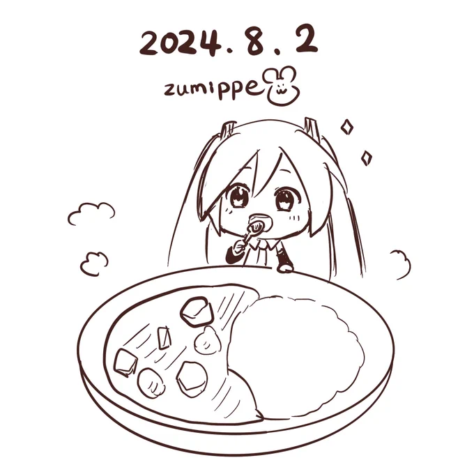 #5分絵日記 #初音ミク 
今日はお昼にカレーを食べました。ピリ辛でした。 