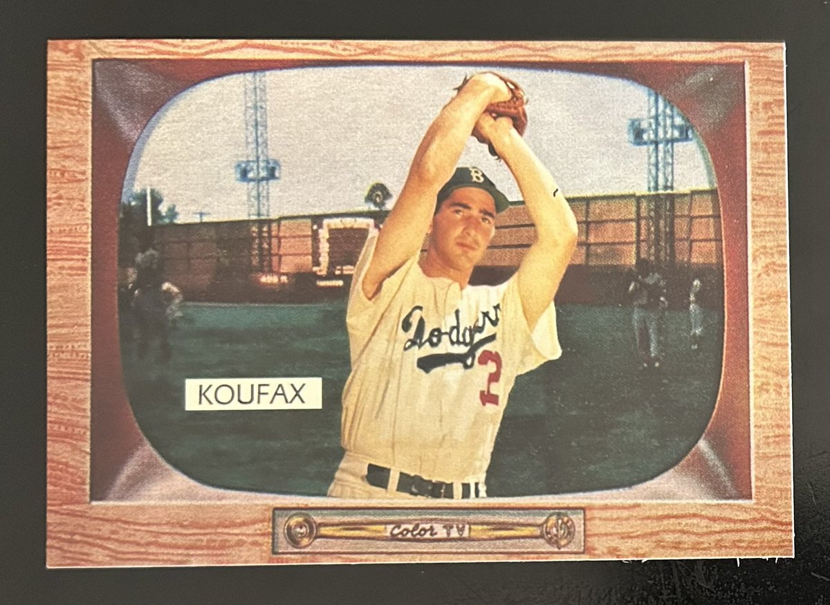 CardboardHistry's tweet photo. Not to the same quality of #BOBBS above (card stock, sheen, card back), but I have this fake Koufax #Bowman RC as well. Always loved the TV design so had to add this Sandy to the PC for a few bucks. 🤷♂️😀 https://t.co/fAGE2iaPpW