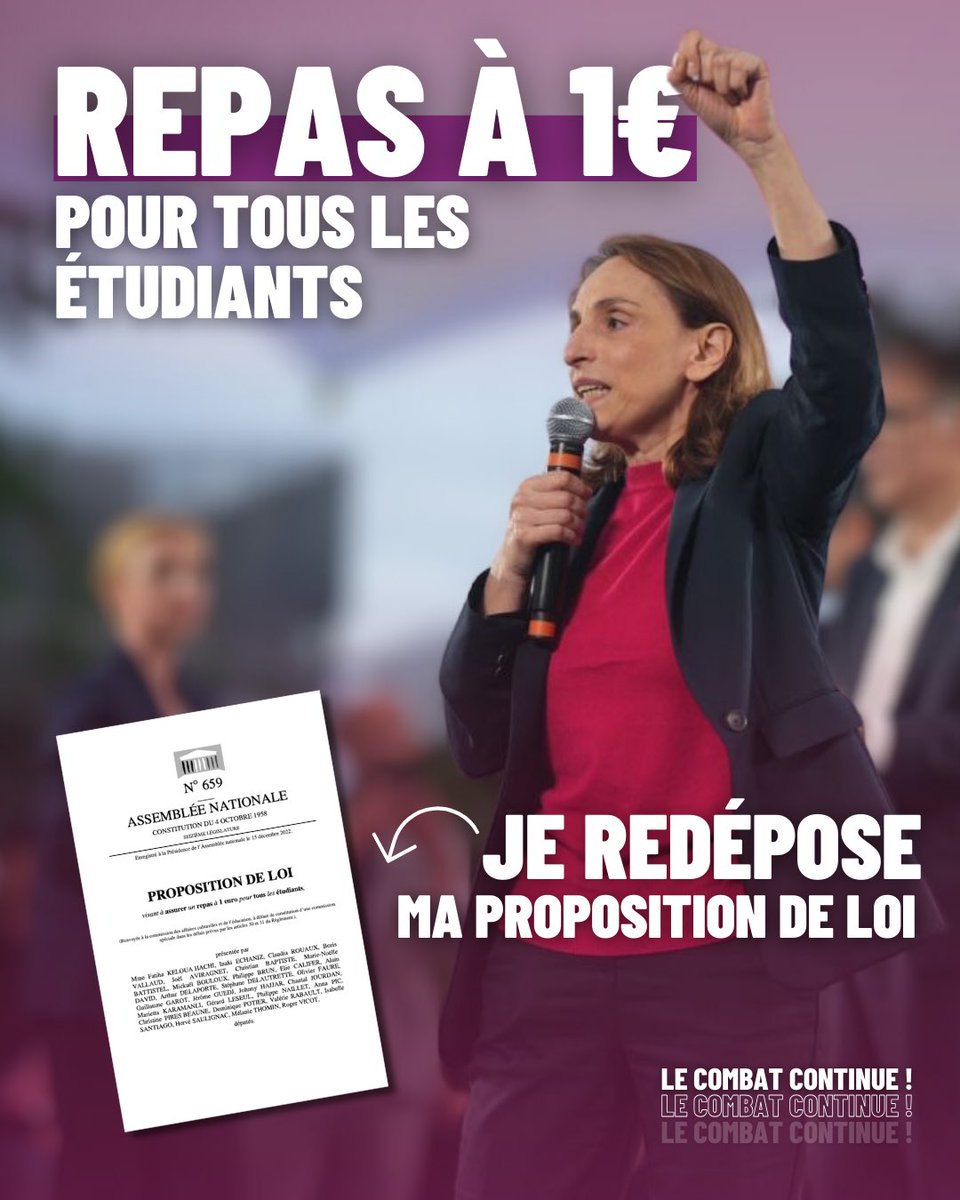 KelouaF's tweet image. 🚨Je re dépose ma proposition de loi #Repas1euro pour tous les étudiants💥

Il n’avait manqué qu’une voix en 2023 je compte sur cette nouvelle assemblée pour la voter ! 

✊Luttons contre la précarité étudiante.