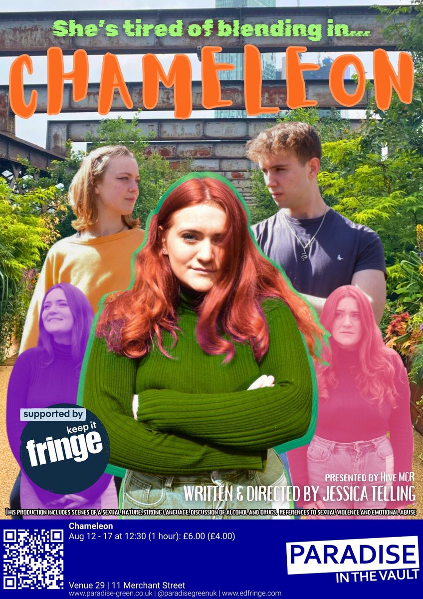 #TweetTheMedia 

CHAMELEON🦎 

A new dark comedy exploring the absurd experiences of our autistic protagonist with a comic &amp; candid rawness. 

Collaborating with <a href="/SwanAutism/">SWAN</a> and official fundraisers for NAS <a href="/Autism/">National Autistic Society</a>! 

📍Paradise in The Vault
🗓️12-17 (captioned 13th, 17th)
⏰12:30