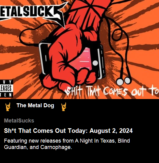 The_Metal_Dog's tweet photo. #TheMetalDogArticleList
#MetalSucks
Sh*t That Comes Out Today: August 2, 2024
https://t.co/PnzYdHyGia
#ShitThatComesOutToday #August2024 #MetalMusic #Deathcore #BlindGuardian #Carnophage #AcidMass #Archon #BarbarianHermit #Convictions #Gravemind #LethalTechnology https://t.co/X6L9HGPcdP