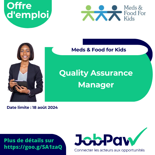 Offre d'emploi - @Meds&amp;FoodforKids  recrute :
Quality Assurance Manager
Postulez à travers ce lien : goo.gl/SA1zaQ
#JobPaw #JobPawOpportunite #MedsandFooforKids  #offredemploi #Haiti