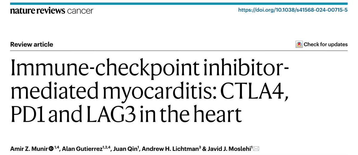 AmirZMunir's tweet photo. Excited to share our review on mechanisms of ICI-myocarditis, recently published in @NatureRevCancer. @CardioOncology 
1/ https://t.co/TFH5UUvsV8