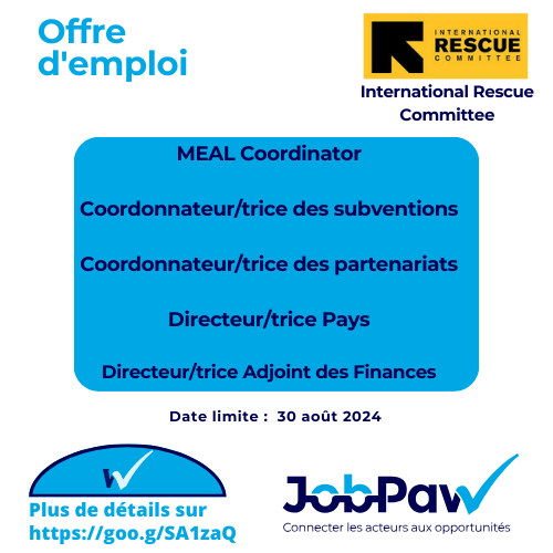 Offre d'emploi  - International Rescue Committee recrute 
Postulez à travers ce lien : goo.gl/SA1zaQ
#JobPaw #JobPawOpportunite #internationalrescuecommitee #offredemploi #Haiti