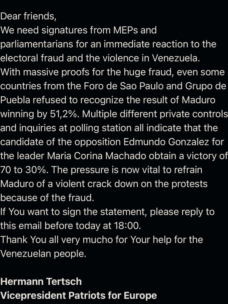 GyoriEniko's tweet image. Mi posición sobre #Venezuela es muy clara. He firmado la carta por iniciativa de @hermanntertsch, en la cual expresamos nuestra preocupación por la situación juntos con 35eurodiputados. El régimen de #Maduro tiene que desaparecer. Los venezolanos tienen que recuperar su libertad.