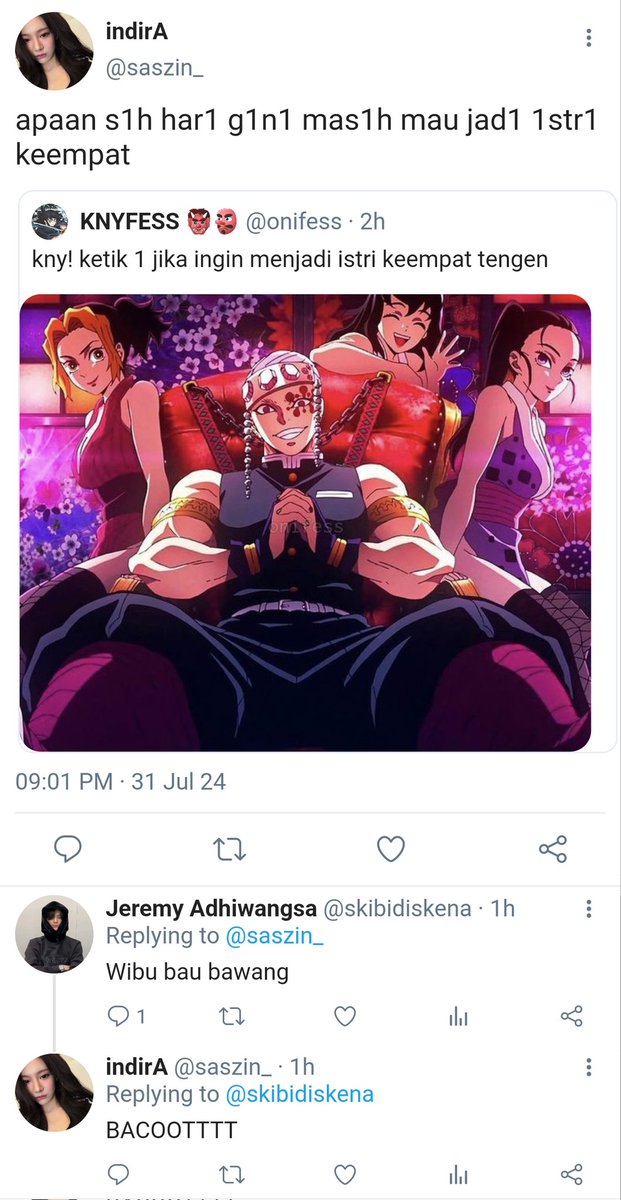 fairyuve's tweet image. #angrybao one tweet au; tentang 𝐢𝐧𝐝𝐢𝐫𝐚 seorang wibu yang selalu menjadi bahan ejekan 𝐣𝐞𝐫𝐞𝐦𝐲, musuh bebuyutannya. namun, semesta dengan usilnya mempertemukan mereka dengan cara yang paling tak terduga. respon 𝐣𝐞𝐫𝐞𝐦𝐲? hanya ingin mengubur diri hidup-hidup.