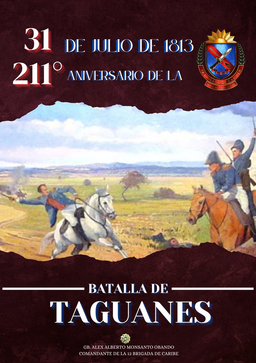 🗓️ #31Jul || La Batalla de Taguanes fue un enfrentamiento militar ocurrido el 31 de julio de 1813 entre las fuerzas realistas y republicanas durante la llamada Campaña Admirable. Terminó con el triunfo de los independentistas y la huida de Domingo de Monteverde a Puerto Cabello.